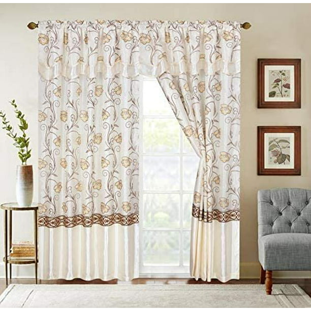MIDWAY CHOCOLATE DRAPE CURTAINS SET WITH ATTACHED VALANCE AND SHEER 4 PCS SET 